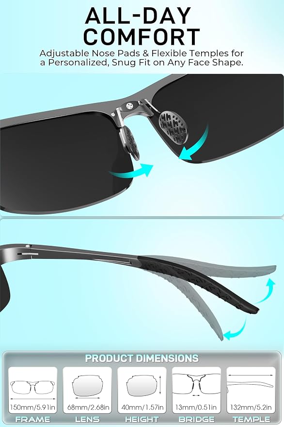 SIPLION Polarized Sunglasses Men Sports: UV Protection Ultra Light Al-Mg Metal Frame Ideal For Driving Fishing Running Golf