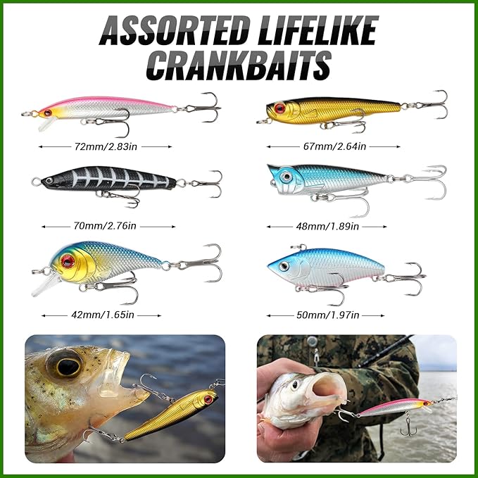 PLUSINNO Fishing Lures, All-in-One Fishing Tackle Box with Tackle Included, Fishing Gear Lure Bait Accessories Kit for Freshwater Bass Trout, Ideal Fishing Gifts for Men, Father & Beginners