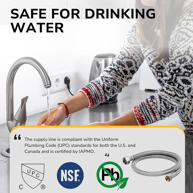 30" Faucet Supply Line, 3/8 inch Comp x 1/2 inch FIP Faucet Connector, Braided Stainless Steel Faucet Hose for Bathroom Sink and Kitchen, Leak-Resistant cUPC Certified Water Supply Line, 2 Pack