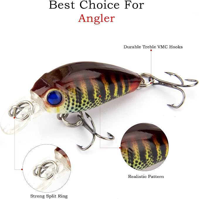 Micro Fishing Lures Crankbaits Baits Lure，Mini Fishing Lure Swimbaits Micro Crank Baits Topwater Lures for Freshwater Saltwater Bluegill Pumpkinseeds Trout Perch with Tackle Boxes