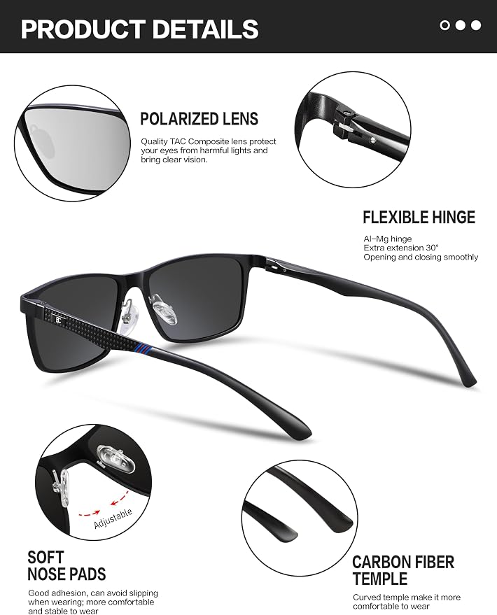 BIRCEN Polarized Mens Sunglasses for Driving: UV Protection Al-Mg Metal Sunglasses Lightweight Shades for Fishing Travel Golf