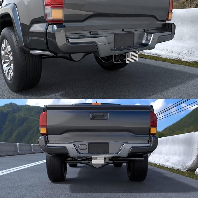 Heavy American Flag Metal Trailer Hitch Covers for 2 inch Receivers,Tow Hitch Covers 2 Inch for Truck Accessories (with 5/8-Inch Pin Diameter Trailer Hitch Lock,Chrome Line)