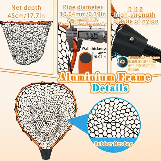 Telescoping Metal Lock Fishing Net Blue Aluminum Alloy Rubber Fish Net - Adjustable Length Lightweight Foldable Large Fishing Net with Handle Collapsible Extendable Fishing Accessories