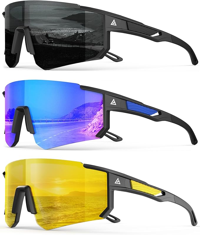 Polarized Sports Sunglasses for Men Women, UV400 Protection Mens Sunglasses Wrap Around Sun Glasses for Cycling Running