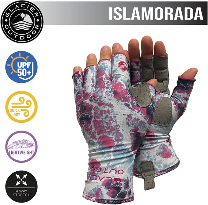 Glacier Glove Islamorada 50+ Sun Protection Durable Lightweight Breathable Quick-Dry Fingerless Outdoor Fishing Sun Glove