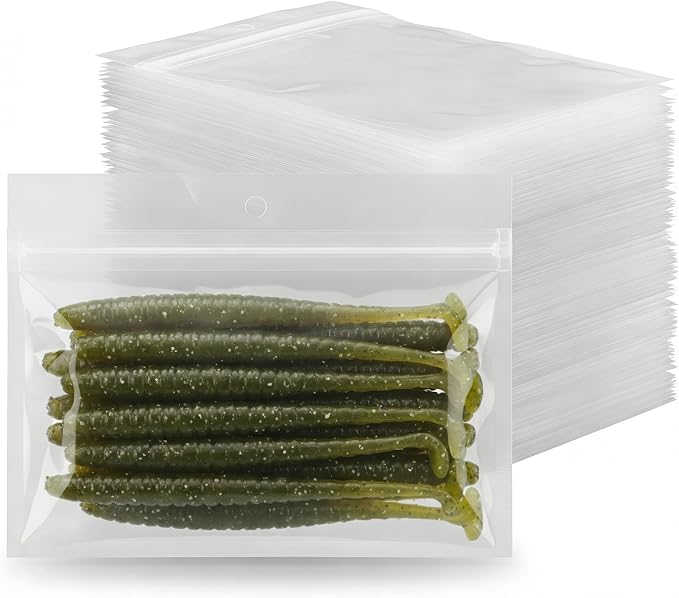 100 Pack Soft Plastic Baits Bags 6.7"x5.5" | Heavy-Duty Clear Lock Zipper Lure Packaging Bags - Leakproof Double-Sealed Zipper Storage for Soft Plastic Lures & Fishing Gear | Multiple Sizes