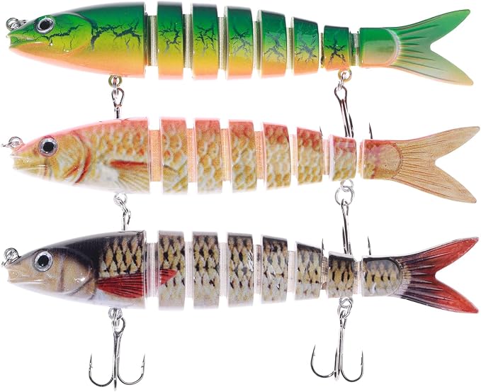 Bass Fishing Lures, Jointed Swimbait Glide Bait for Bass, Trout & Pike – Lifelike Fishing Lure with 3D Eyes, Built-in Rattle Chamber, Triple Hook – Realistic Fishing Lures for Freshwater & Saltwater