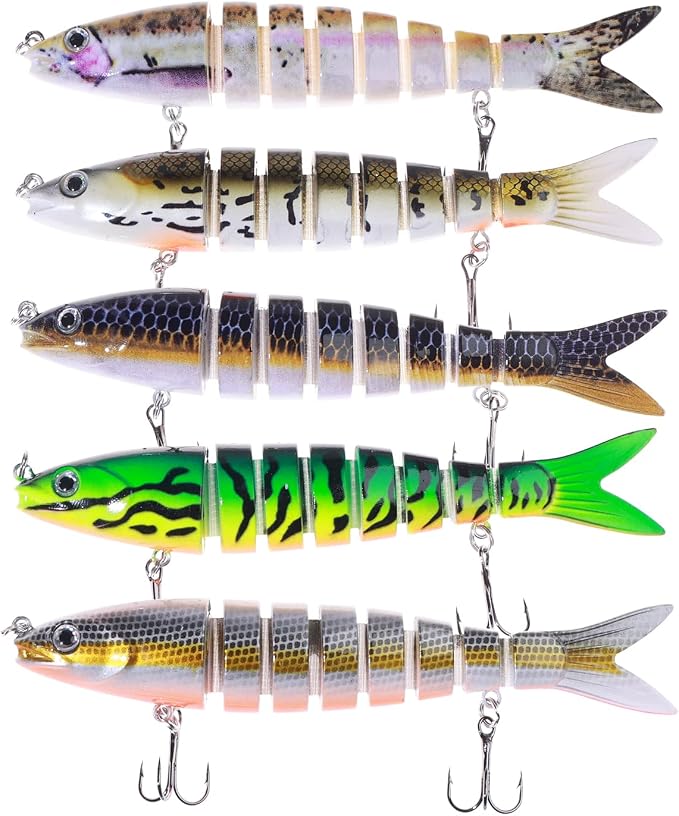 Bass Fishing Lures, Jointed Swimbait Glide Bait for Bass, Trout & Pike – Lifelike Fishing Lure with 3D Eyes, Built-in Rattle Chamber, Triple Hook – Realistic Fishing Lures for Freshwater & Saltwater