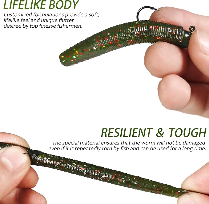 Ned Rig Jig Heads TRD Stick Worms Kit, 60, 35 Pack Ned Rig Lures Mushroom Jigs Finesse Soft Plastic Baits for Bass Fishing Freshwater Saltwater