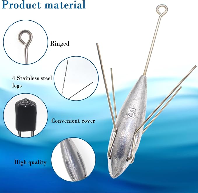 3 Pcs Sputnik Sinker Long Tail Fishing Weight Equipment, Saltwater Surf Casting Catfish Sinkers, Beach Sea Ocean Sand Fishing Spider Sinker(Silver)