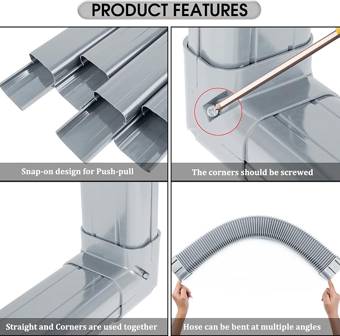 LyPrem Grey 16.5Ft Mini Split Line Set Cover 4" PVC Line Cover Kit for Mini Split and Central Air Conditioner & Heat Pump