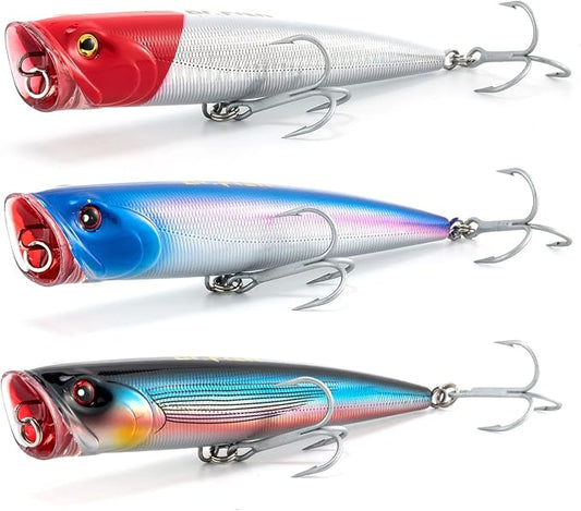 Dr.Fish Popper Saltwater Fishing Lures, 4/5.5 Inches GT Popper VMC Treble Hooks Surf Fishing Lures for Bass Striper Pike Salmon Offshore