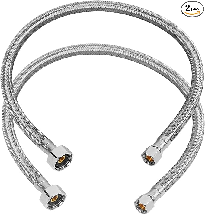 24" Faucet Supply Line, 3/8 inch Comp x 1/2 inch FIP Faucet Connector, Braided Stainless Steel Faucet Hose for Bathroom Sink and Kitchen, Leak-Resistant cUPC Certified Water Supply Line, 2 Pack