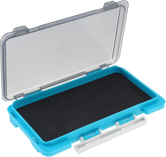 Fishing Tackle Box Slit Foam Case, Super Slim Fishing Lures Jig Box Hooks Spinners Spoons Storage Tackle Tray, (6.8 * 3.8 * 0.8inch) (Blue)