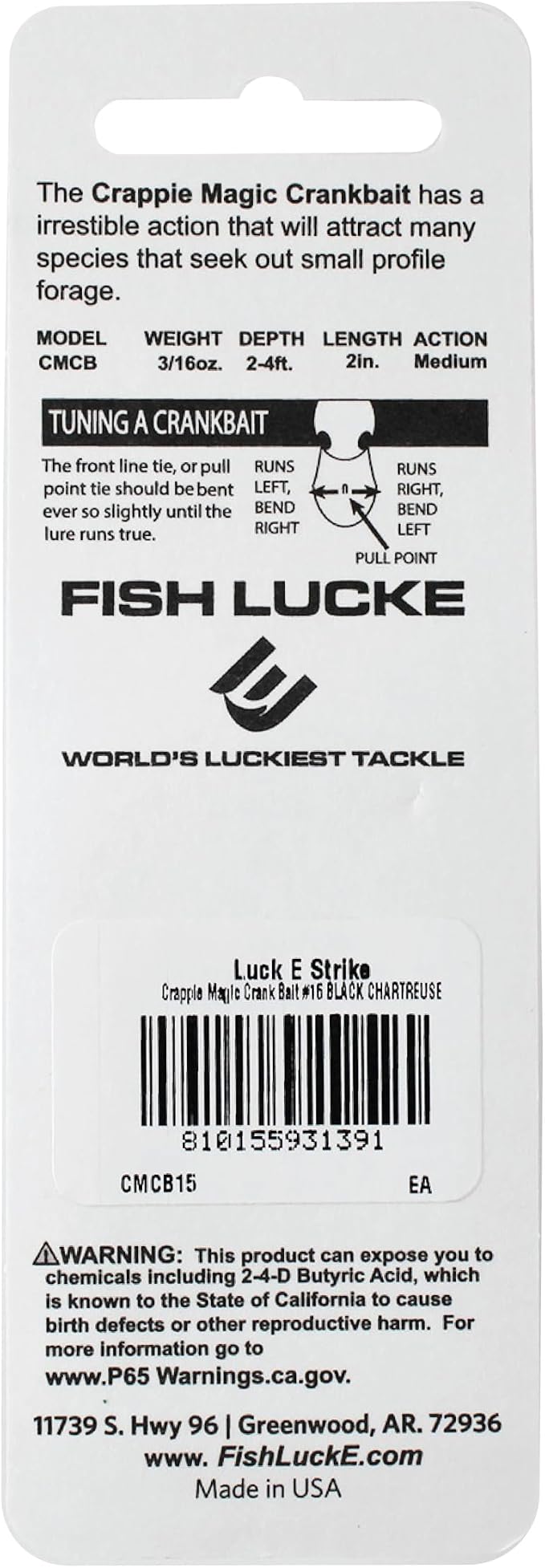 Luck E Strike Crappie Magic Crankbait (2 Inch Crappie Lure) Made in The USA