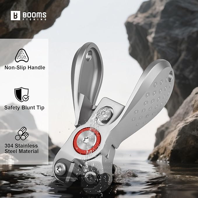 Booms Fishing Line Cutter with Retractor: Mini Fishing Scissors for Braided Line - Stainless Steel Fishing Clippers & Nippers with Safety Release Lock - Fly Tying Scissors for Men, LC1