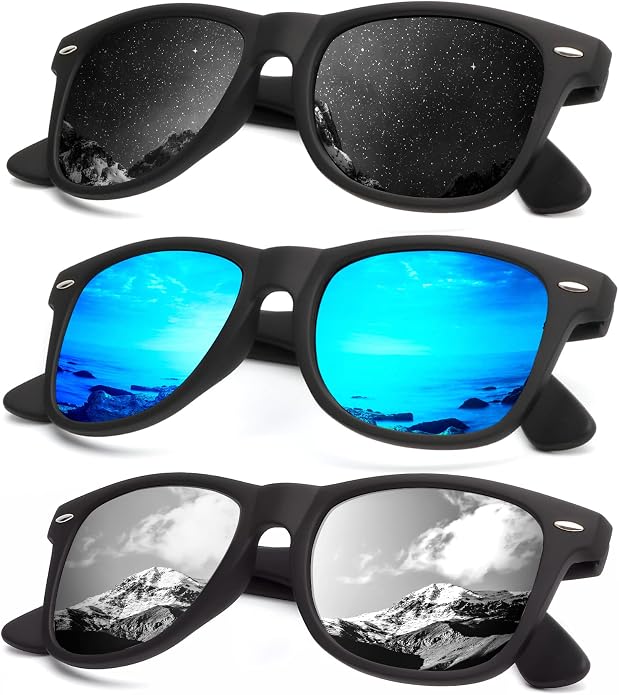 KALIYADI Polarized Sunglasses for Men and Women Matte Finish Sun glasses Color Mirror Lens UV Blocking (3 Pack)