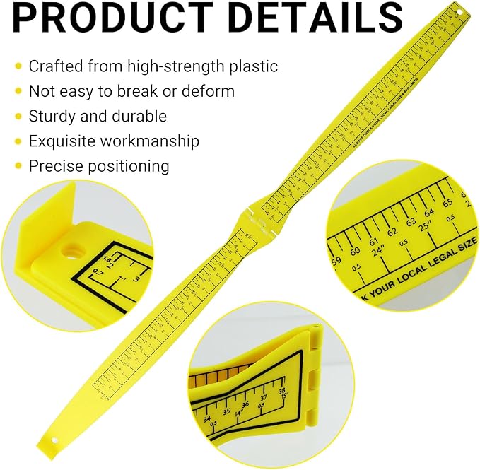Dnyta Fish Measuring Board, 32in Foldable Portable Double-Sided Fish Ruler, Precise Measurement for Fishs and Crabs, Yellow