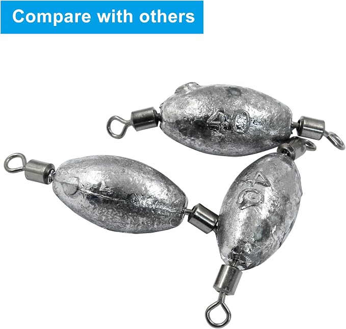 Uenhoy Fishing Weights Inline Trolling Fishing Sinker Tackle with Inner Swivels, Oval Drop Casting Fishing Weight Sinkers