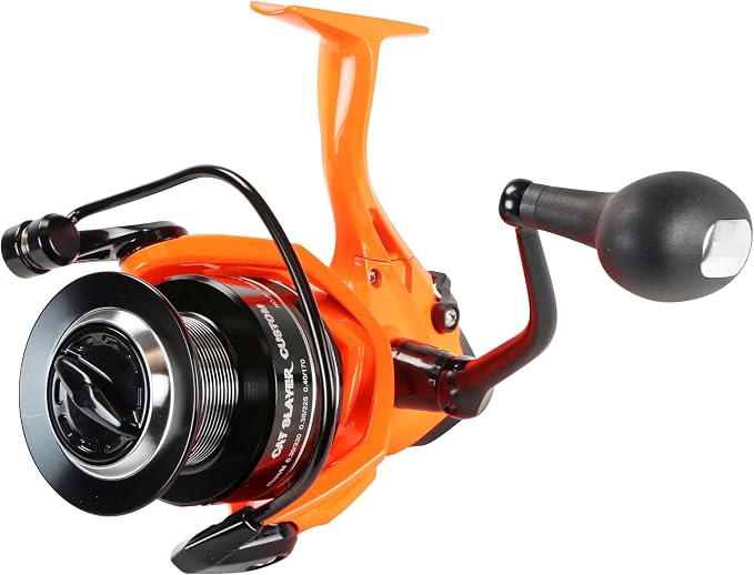 Okuma Cat Slayer Custom 6000 Baitfeeder Reel – Catfish Spinning Reel with Dual Force Drag, Flite Drive System & UV Reactive Neon Orange Finish, CSCF-6000NO
