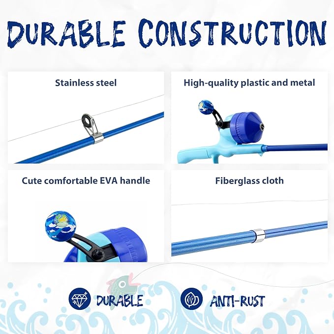 Kids Fishing Pole, Telescopic Fishing Rod, Toddler Collapsible Fishing Rod and Reel Combo with Tackle Box, Fishing Line, Bobber, and Soft Lures for Boy, Girl, Youth, Beginner, Over 4 Years Old