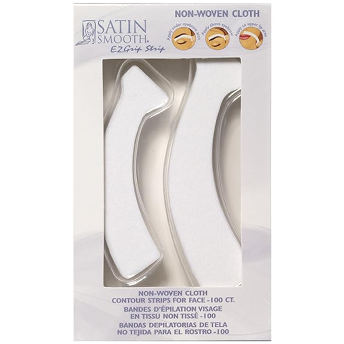 Satin Smooth EZ Grip Non-Woven Wax Strips for Face & Body – Contour Facial Wax Strips Hair Removal, Waxing Strip for Women, 100 ct