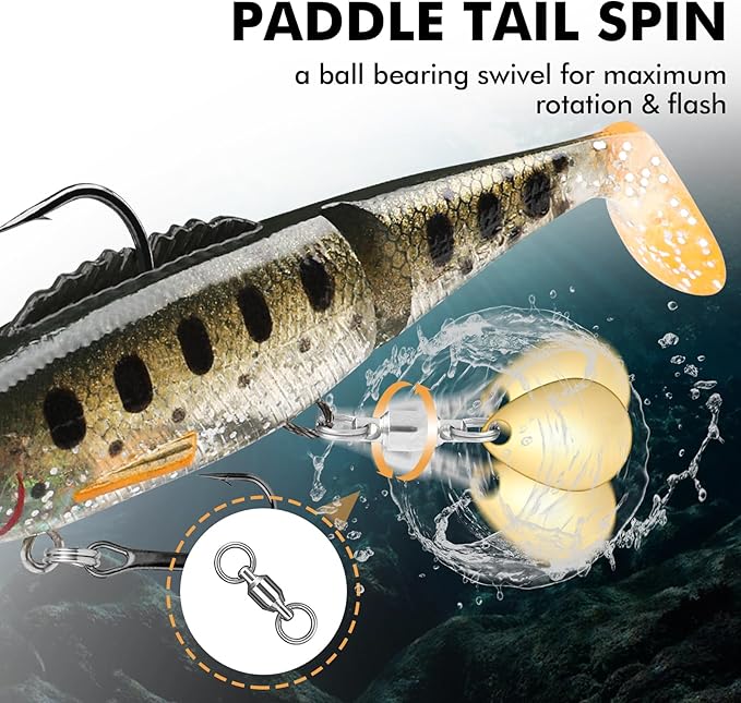 TRUSCEND Shadtale Easy Catch Soft Fishing Lures with BKK Hooks - Trembly Sinking and Vibrating Swim for More Bites, Pre-Rigged Swimbaits for Bass, Trout, Crappie, Walleye, Freshwater Saltwater Fishing