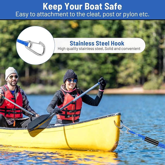 4-5.5ft, Bungee Dock Line with Stainless Steel Clip Safe Boat Rope Mooring String with Foam Float for Pontoon, Boat Accessories, Sea Doo,2 Pack(Blue)