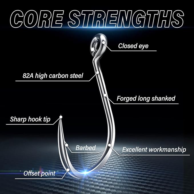 50PCS Sharp Barbed Fishing Hooks, High-Carbon Steel Ultra-Strong, Single Size with Hole for Easy Tying, Secure Portable Box Included – Ideal for Bank Fishing, Lure Fishing & All Conditions
