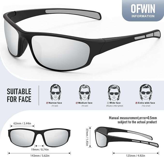 Sports Polarized Sunglasses for Men Women Wrap Around Sun Glasses Fishing Cycling Driving Running UV Protection