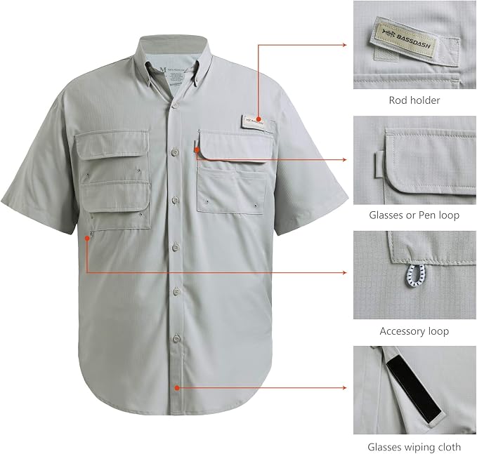 Bassdash UPF 50 Men’s Fishing Dress Shirt Button Down Woven Short Sleeve Outdoor
