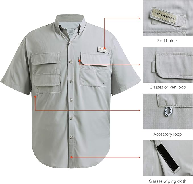 Bassdash UPF 50 Men’s Fishing Dress Shirt Button Down Woven Short Sleeve Outdoor
