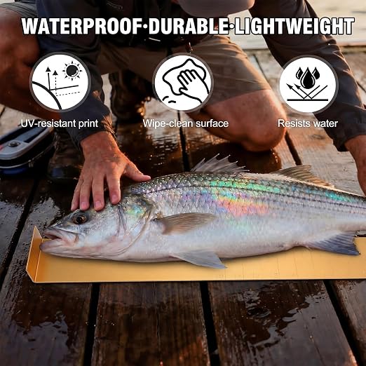 FairySandy 22 Inch Aluminum Fish Measuring Board Ruler Yellow Durable Anti Corrosion Fishing Equipment for Lakes Rivers Ponds Nearshore Saltwater