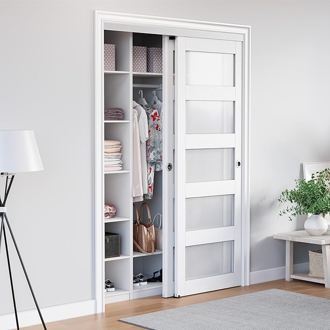 5FT Bypass Door Hardware, Closet Door Track Kit, Top-Mounted Style, Made of Heavy Duty Aluminum, Smoothly and Quietly, for 2 Doors System - Fit Min Door Panel Width of 30.5in, Silver