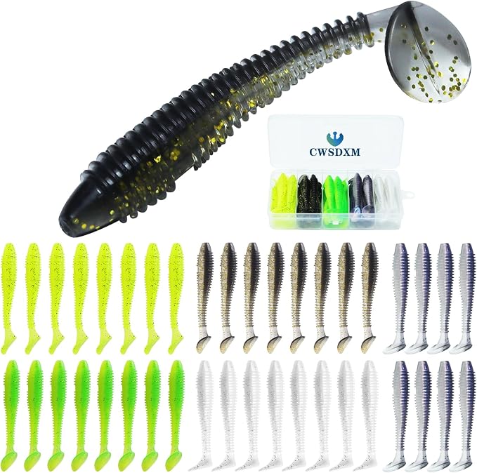 Soft Fishing Lures, 6.5cm/8cm Paddle Tail Swimbaits Soft Plastic Lures Kit for Bass Trout Walleye Crappie 30pcs/40pcs…