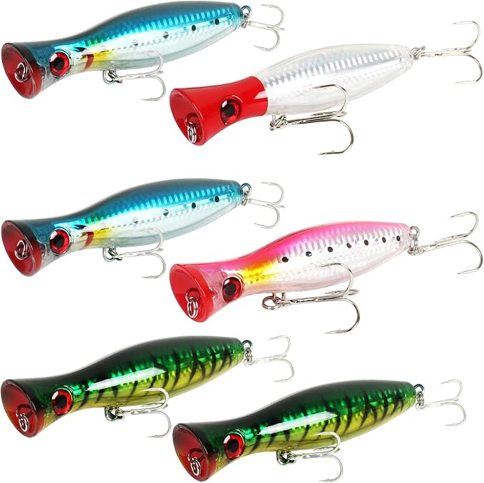 Large Top Water Popper Lure: 2pcs 3D Eyes Tuna Popper Saltwater Fishing Lures for Surf Fishing Gt Tuna Kingfish Large Predator Fish
