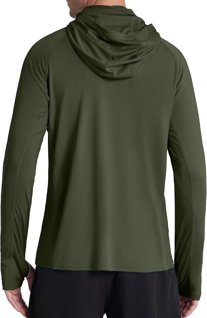 Roadbox Men's UPF 50+ Hooded Fishing Shirts Long Sleeve Sun Protection Hoodie, Hiking Running Swimming Rash Guard with Mask