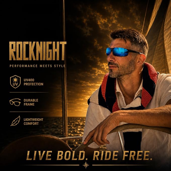 ROCKNIGHT Polarized Rectangular Sunglasses for Men Driving UV400 Protection Lightweight Al‑Mg Frame