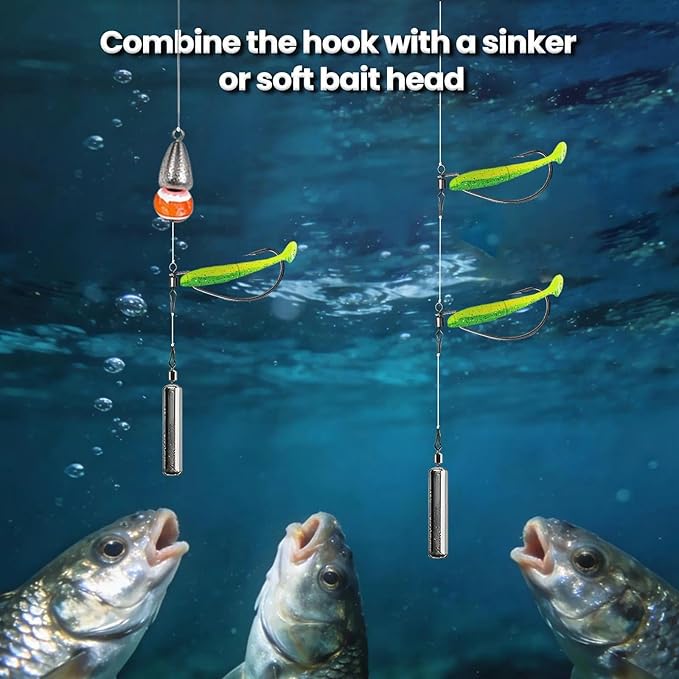 FishTrip 30pcs Swivel Drop Shot Hooks Fishing Rig, EWG Dropshot Hook Rigging for Bass Fishing with Swivel Saltwater Freshwater Sizes 4, 3, 2, 1, 1/0, 2/0, 3/0