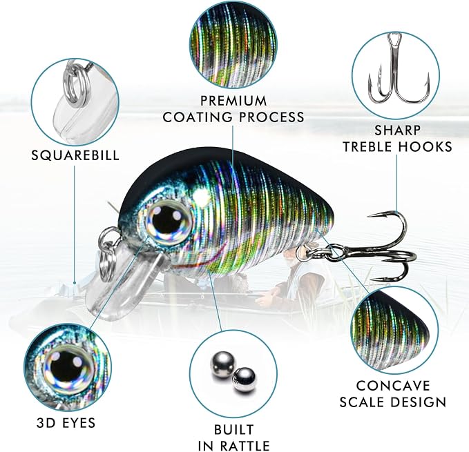 TRUSCEND Shallow or Deep Diving Crankbait with BKK Hooks, Wobble Fishing Lures for Bass Trout Crappie Walleye, Sinking Lipless Vibe Crank Bait for Bass Pike, Amazing Swimbait for Family Fishing