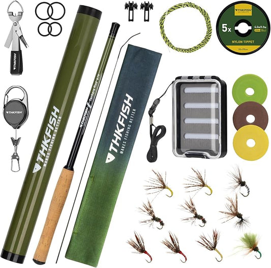 THKFISH Tenkara Fly Fishing Rod Kit 8.7ft/10.6ft/11.6ft 24T Carbon Fiber Telescopic Fly Fishing Combo Kit with Carrying Case Fishing Line and Flyfishing Lure for Streams, Trout, Bass, Salmon