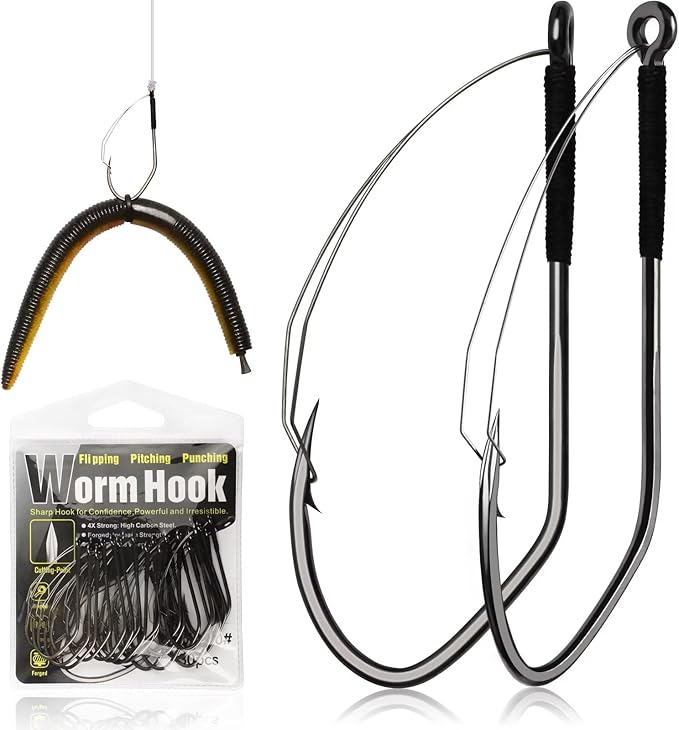 Dovesun Weedless Worm Hooks Wacky Rig Hooks Texas Rig Hooks 30PCS Professional V Bass Fishing Hooks for Freshwater Saltwater 1/0 2/0 3/0