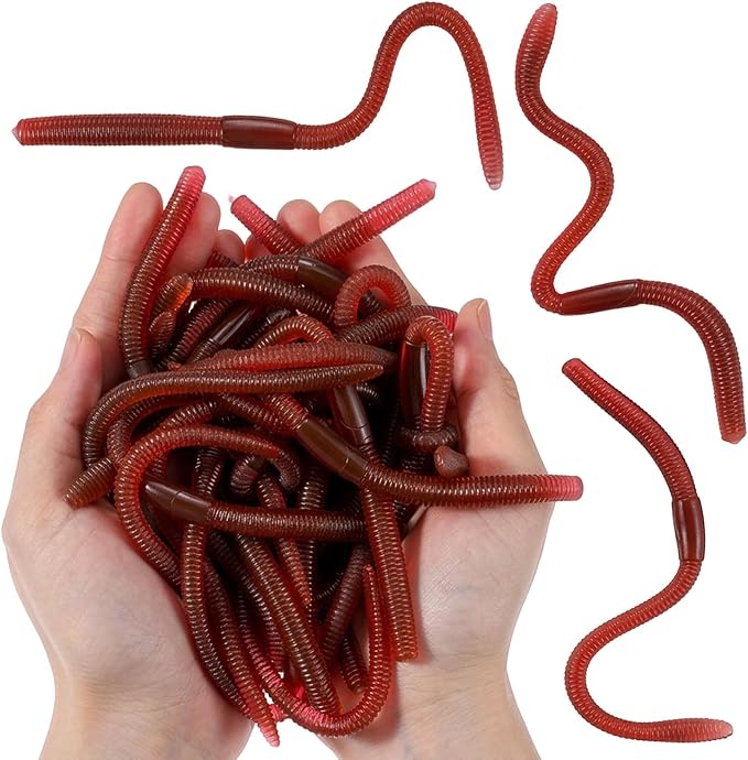 20 Pcs Fishing Soft Lure Trout Worm Earthworms 7.1 Inch Rubber Worms Soft Fake Earthworm Faux Stretchy Rubber Worm Toy Trick Toy for Halloween April Fool's Day Party Fishing Lure Baits