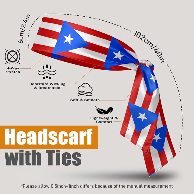 Flag Tie Headbands for Men Women, Moisture Wicking Sweatband Breathable Sports Headwrap, Non-Slip Stretchy Adjustable Fitness Hair Band