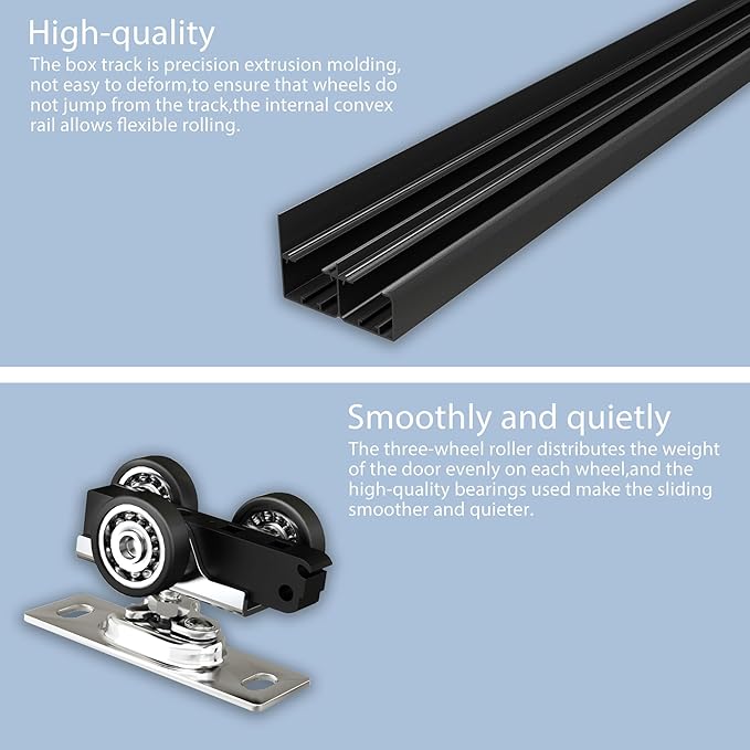 Sdstone Heavy Duty Bypass Door Hardware 60"/5FT,Aluminum Sliding Closet Door Track Hardware for Cabinet Closet, Pocket Door Track Rail Set for 2 Door System,Smoothly and Quietly,Black