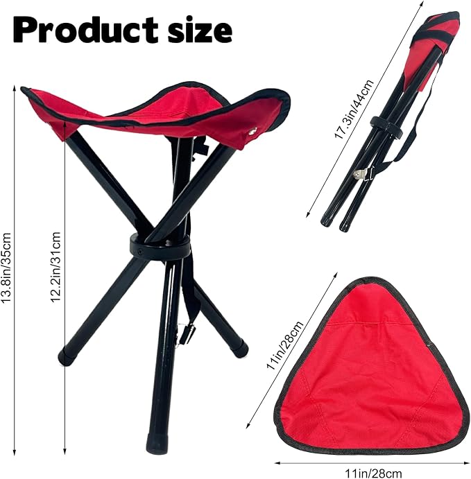 Travel Folding Camping Stool, Use Height 14.6" and Maximum Weight 210 lbs Outdoor Portable Tripod Seat Fishing Chair Seat for Camping Fishing Hiking Gardening and Beach Garden Painting (Red')