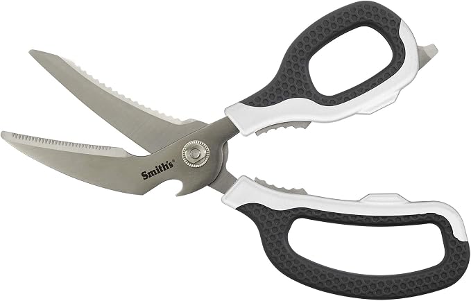 Smith’s 51247 Edge Sport Bait and Game Shears – 8-Inch - White – Fish Scaler – Stainless Steel – Bone Notch + Fin Clipper – Bottle Opener – Dishwasher Safe – Multi-Purpose Scissors