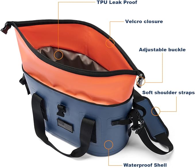 Vogano 40 Can Soft Cooler Bag - Insulated Leak-Proof Large Cooler Bag with Roll-Top Waterproof Seal | Portable Ice Chest for Camping, Beach, Travel, Picnics | 24HR Cold Retention