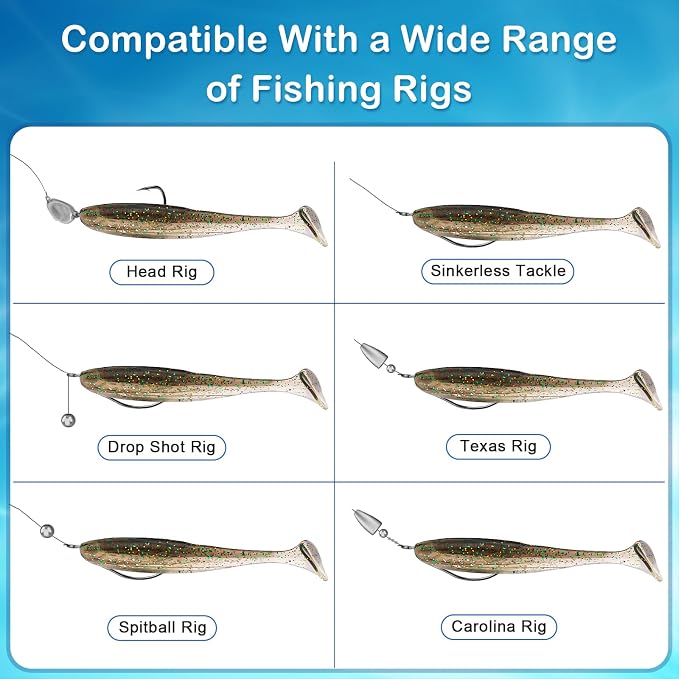 30pcs Soft Plastic Fishing Lures Paddle Tail Swimbaits Soft Baits Lure for Bass Crappie Trout Shad Freshwater Saltwater Fishing Mixed 3.5 Inch 4.7 Inch Swim Bait Kit with Box