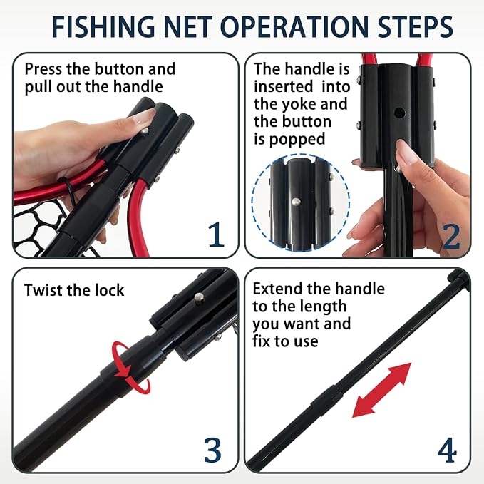 All Metal Telescoping Rubber Fishing Net with Handle Length: 59" Depth:19.7" Hoop: 26"x18" Large Silicone Fish Landing Net Pier/Kayak/Fishpond/Saltwater/Salmon Extendable Fishing Gear